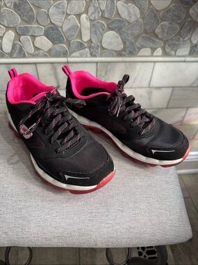Skechers Women's Black Athletic Sneakers with Hot Pink Accents
